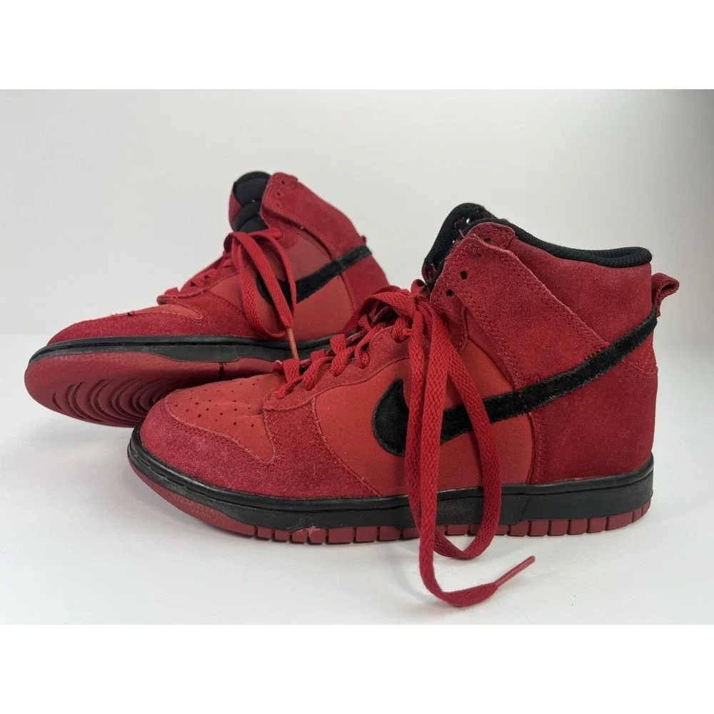 Nike Dunk High Red Suede/Black Youth Size 6Y Women's 7.5 Sneakers 308319-602